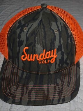 Sunday Golf Camo & Orange Mesh Trucker Cap SnapBack Hat Adjustable
